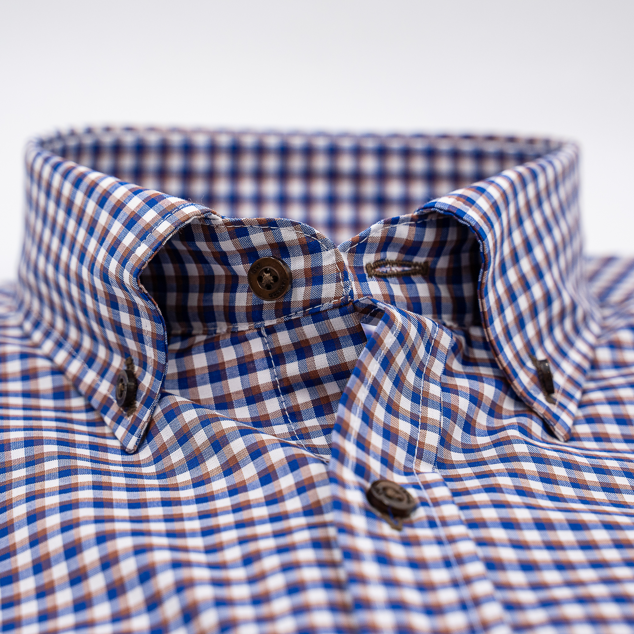 Πουκάμισο καρώ Guy Laroche καφέ με μπλε ρουά regular fit GLFS18296_BD_1 - Image 3