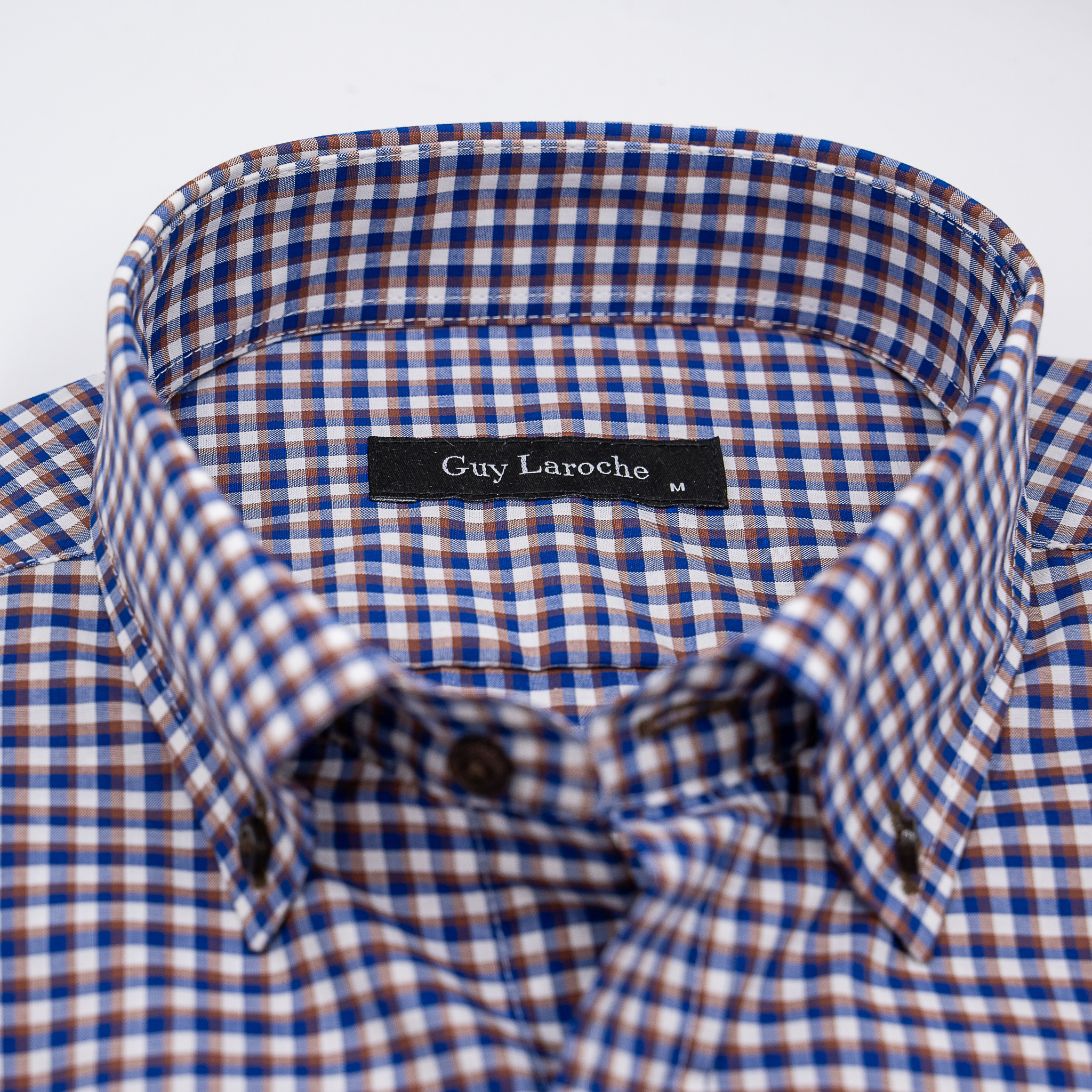 Πουκάμισο καρώ Guy Laroche καφέ με μπλε ρουά regular fit GLFS18296_BD_1 - Image 2