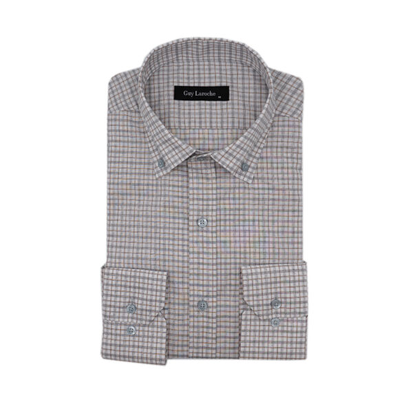 Πουκάμισο καρώ Guy Laroche γκρι-μπεζ regular fit GLFS18300_BD_4 - M, Γκρι-Μπεζ